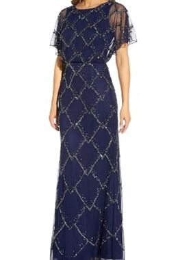 Adrianna Papell Dusty Blue Beaded Maxi Dress